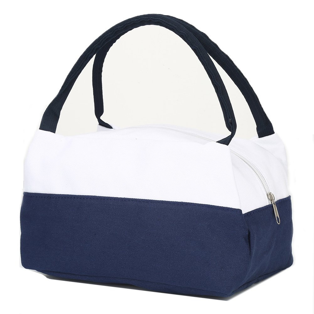 Lunch Bags Big, HOMREE Waterproof Canvas Lunch Bag Large capacity Reusable Fashion Lunch Tote Bag Lunch Bag Grocery Bags with Zipper (Big/White)