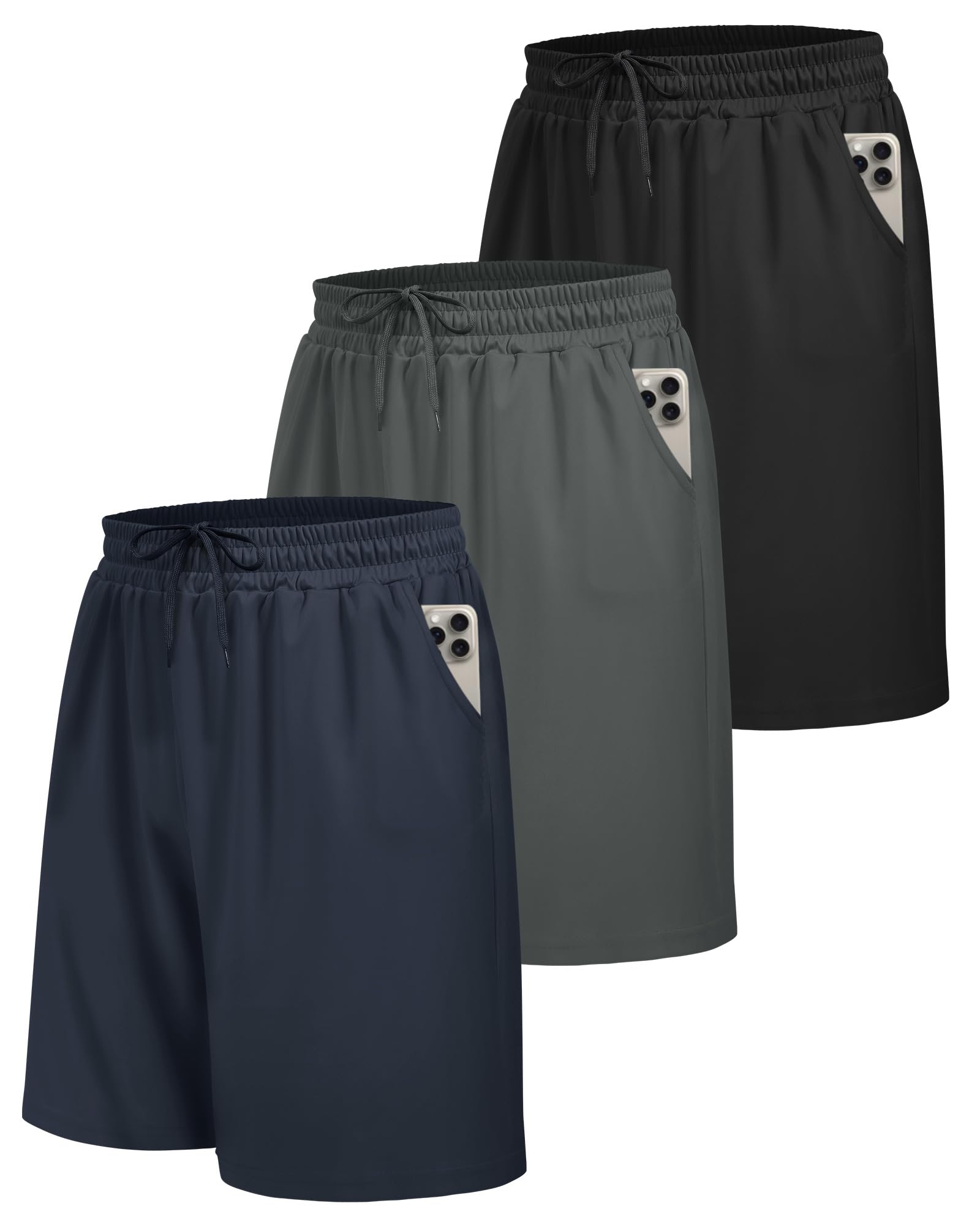 BOOJO 3er Pack Sporthose Herren Kurz Hosen mit Taschen Sport Shorts Schnell Trocknend Trainingshose für Gym Fitness
