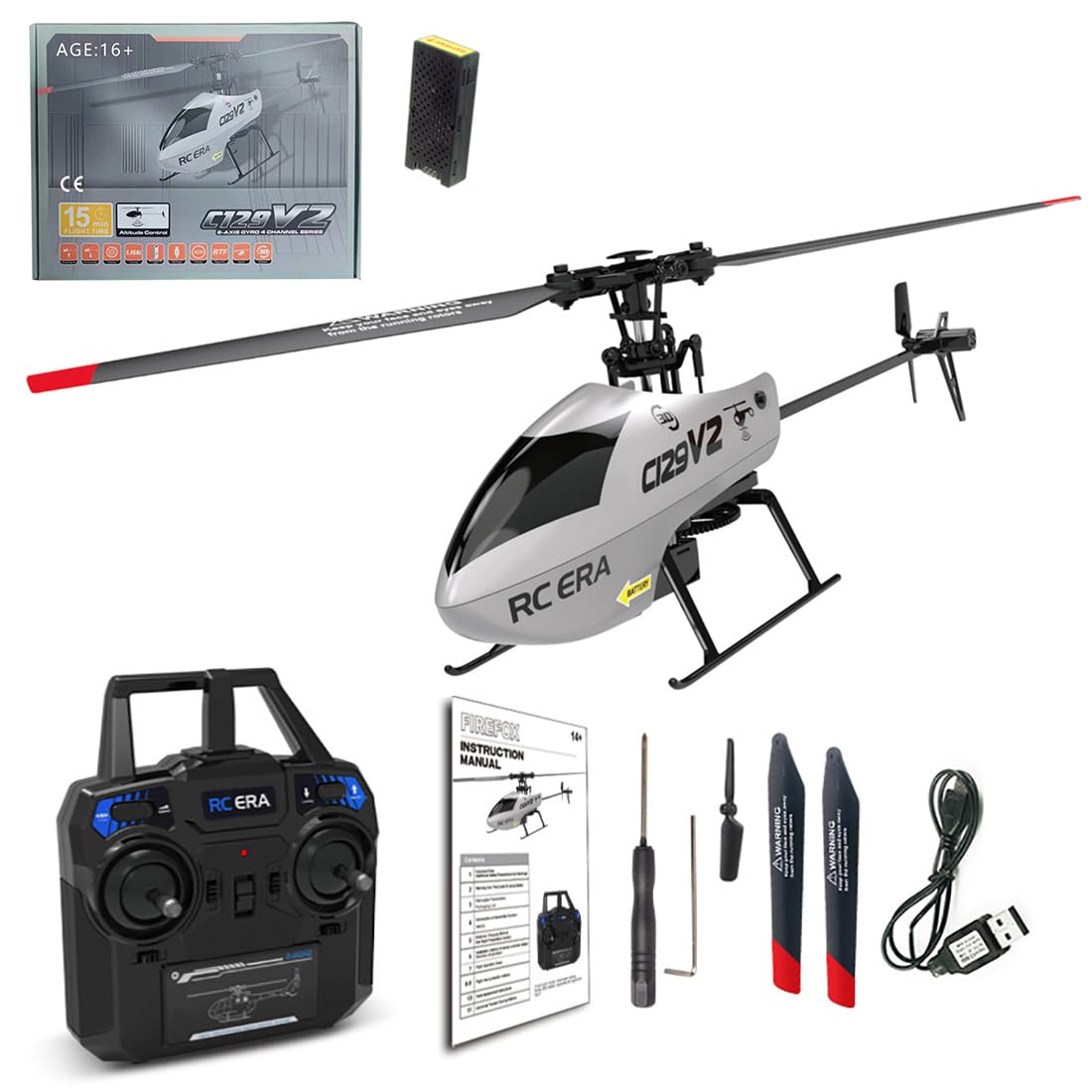 SpedUpX C129 V2 Rc Era Helicopter, 4CH Flybarless Micro Remote Control Helicopter with 6-Axis Gyro, 2.4GHz RC Aircraft with 3D Flips, Altitude Hold, One Key Take Off/Landing - 1 Battery
