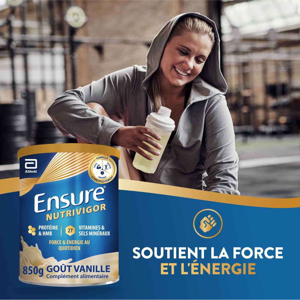 Ensure NutriVigor - Complément alimentaire avec protéines, 27 vitamines et minéraux et HMB - Pour une alimentation saine et équilibrée - Vanille- 1 x 850 g