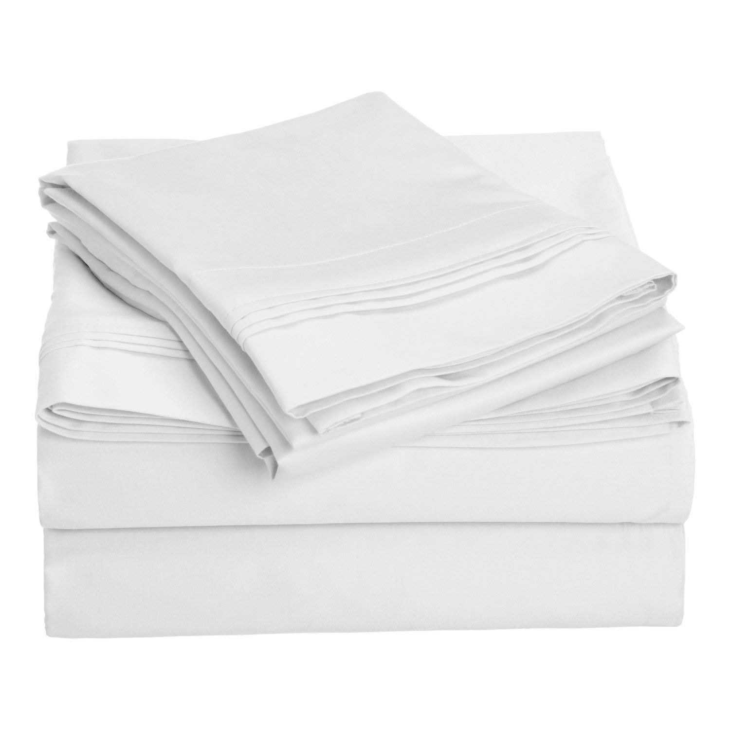 SRP Linen1000 Thread Count 100% Egyptian Cotton 4 PCs Bed Sheet Set Fits Upto (21" Inches) Deep Pocket, Solid Pattern - White - Queen