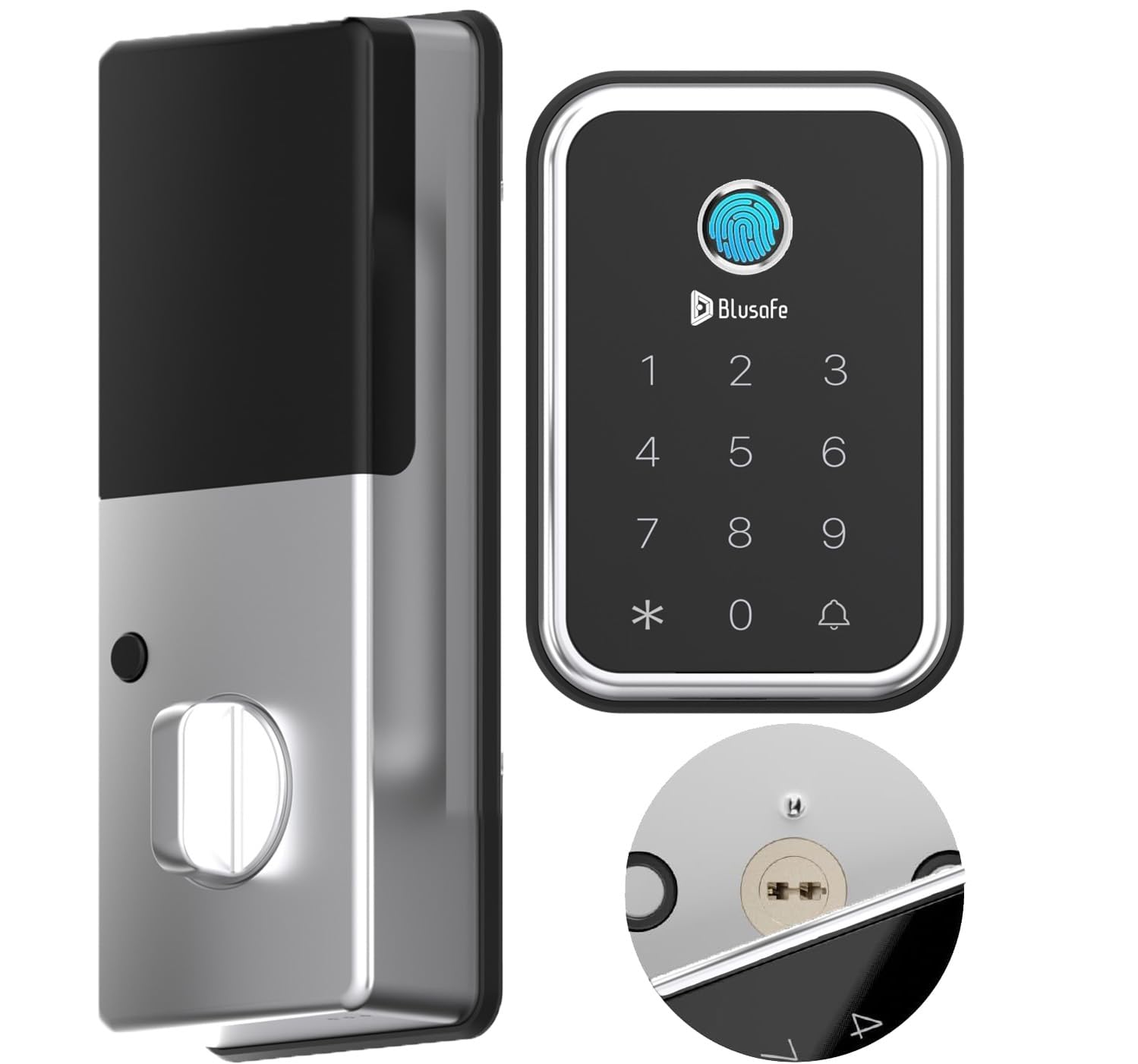 Fingerprint Door Lock 4-in-1 Smart Lock - Keyless Entry With App, Keypad & Backup Key (Brushed Nickel)