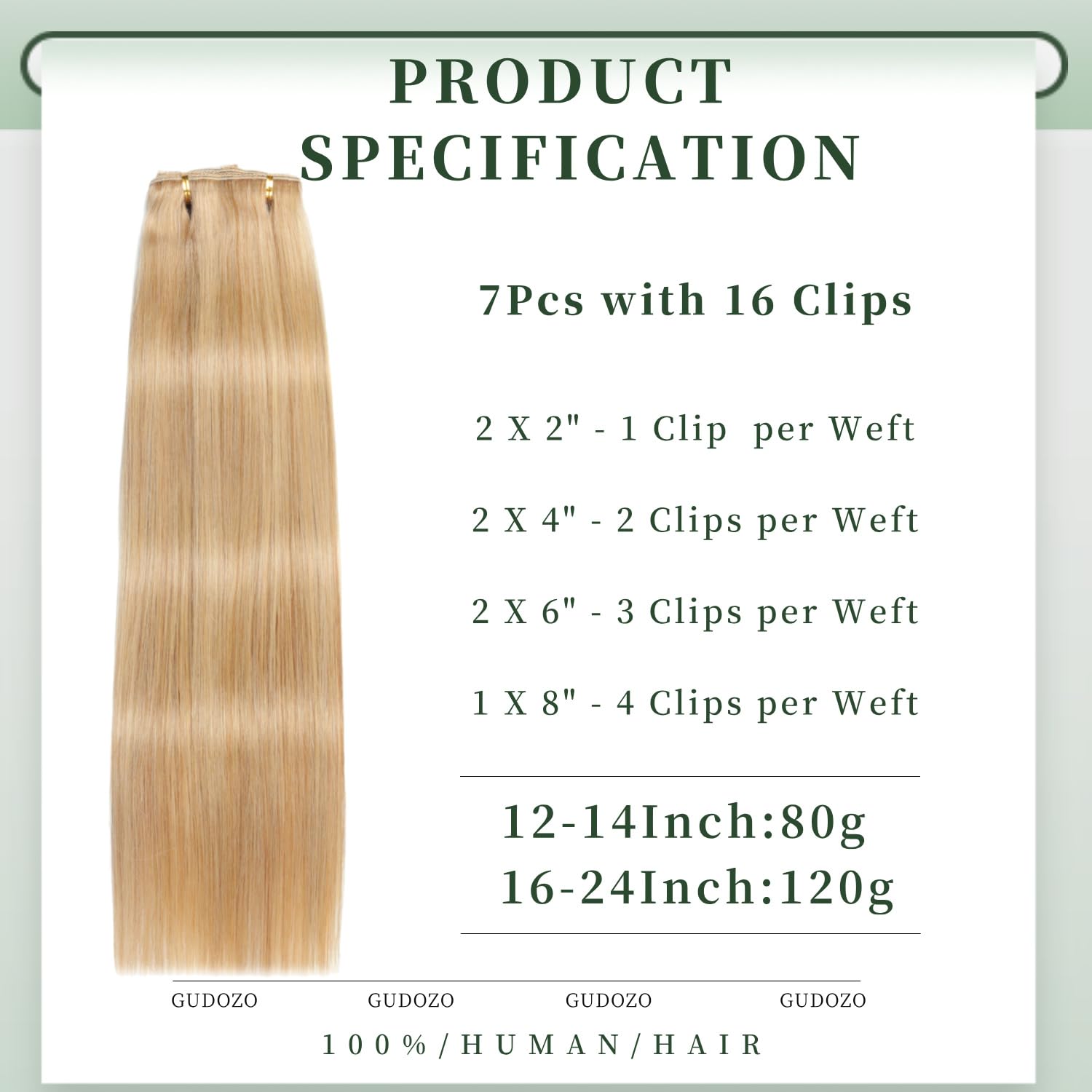 GUDOZO Clip in Extensions Human Hair 7pcs 60cm 120g Invisible Clip Extensions Human Hair Extensions Human Hair Clip Extensions Skin Weft Hair Extension(24Inch,M10/22/613#)