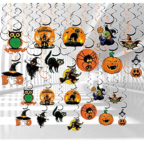 Halloween Hanging Swirl Decorations, Pumpkin Witch Ghost Owl Bat Foil Swirl Ceiling Hanging Decor for Vintage Home Office School Supplies Cover