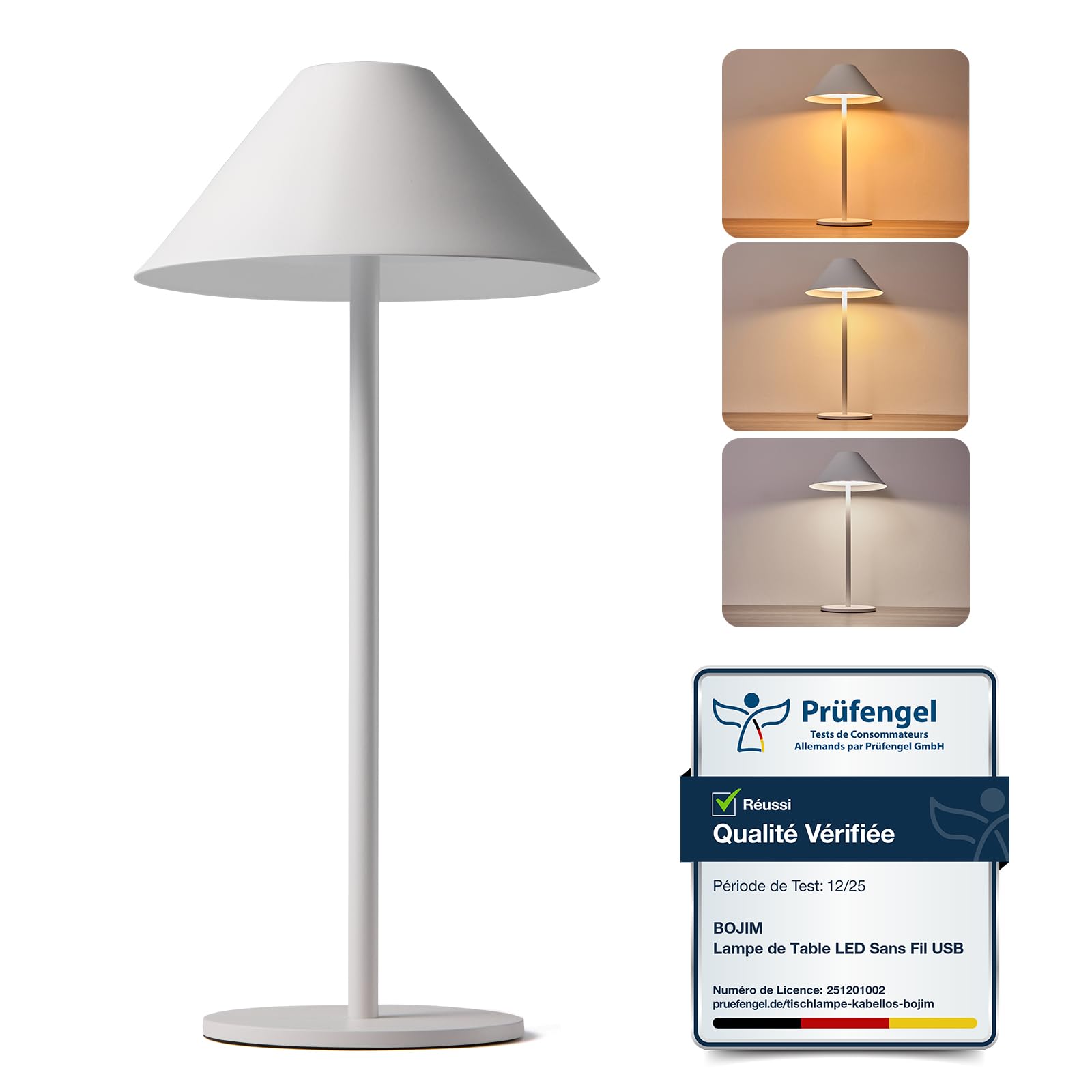 Bojim Lampe de Table LED Exterieure Tactile Sans Fil Rechargeable USB Autonomie 10j, Lampes Chevet Battery Interieur Petite Lamp Touch Lumiere Wireless Salon Lamps IP54 Waterproof Jardin Blanc