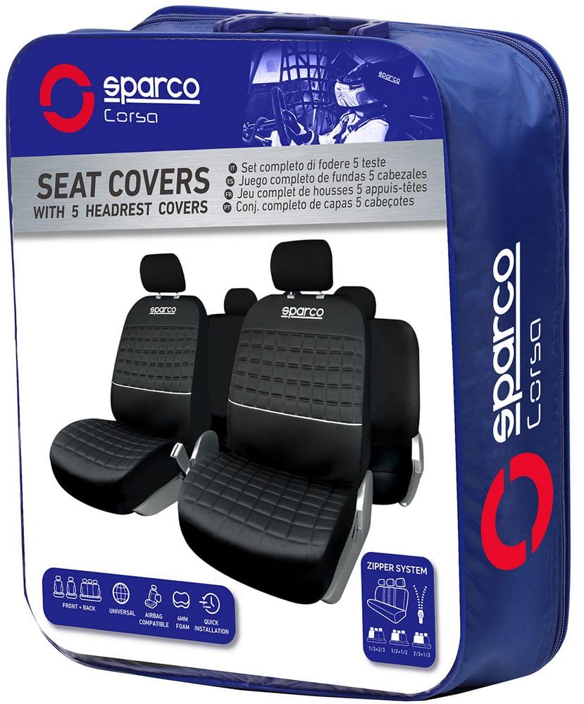 Sparco SPC1042 Uniwersalny zestaw pokrowców na fotelik samochodowy Kompletny Czarny Srebrny