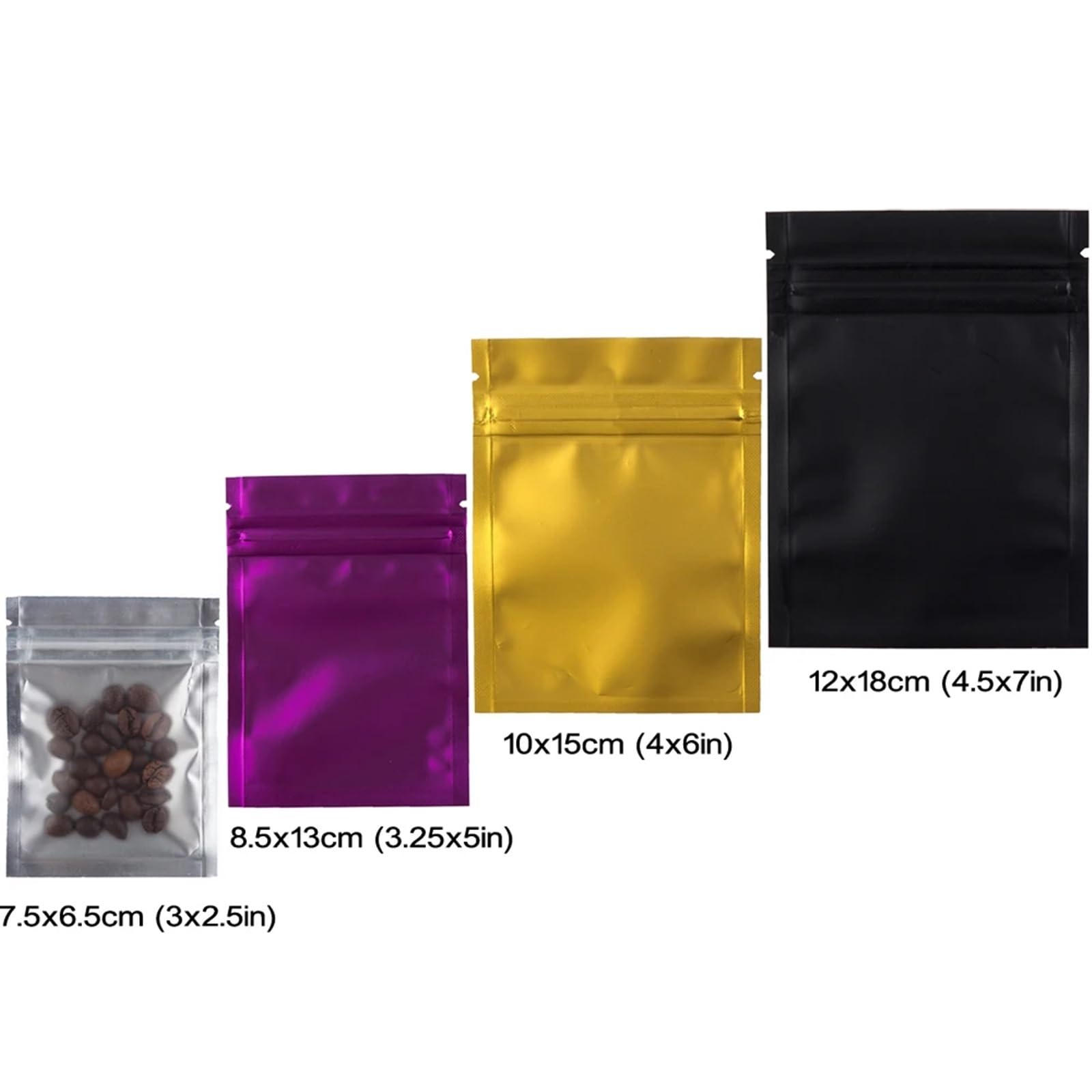 bolsas con cierre hermético, Bolsas de aluminio con cierre hermético, paquete 100 unidades, multicolor, varios tamaños(Black,8.5x13cm (3.25x5in))