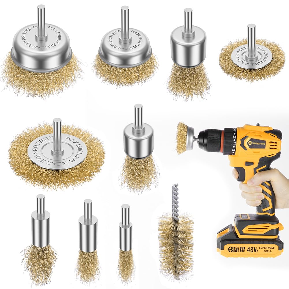 Flintronic Set of 10 Wire Brushes for Drills, Sander for Professional Wire Brushes, Round Shank Brush 6 mm, for Polishing/Sanding/Removing Rust/Corrosion