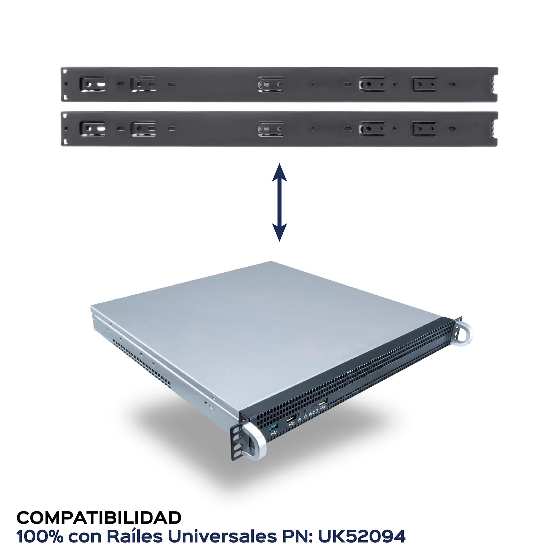 UNYKAch Chasis Rack 1U 19" UK1029, 430x380x45mm | Caja con Filtro Anti Polvo, 2 Puertos USB 2.0, 1 Puerto USB 3.0, 3 Ventiladores Doble Bola 40mm