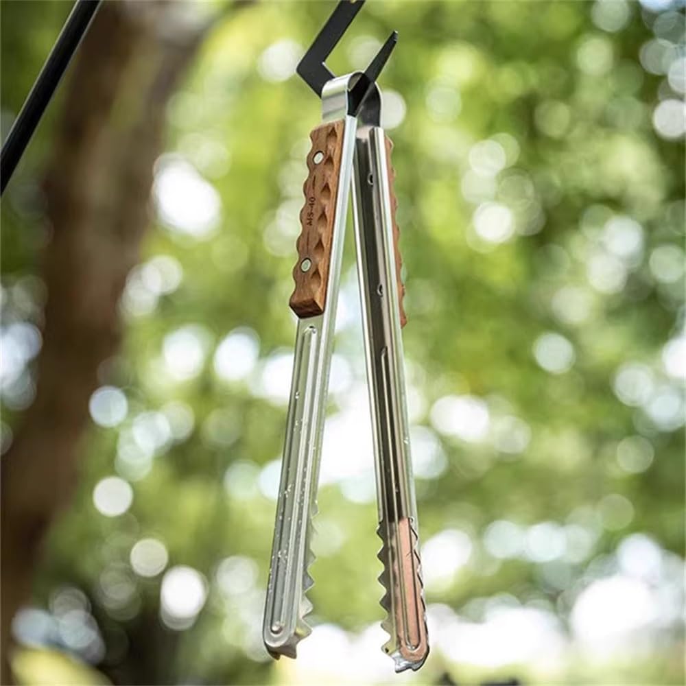 Pinces de Cuisine Pince à steak de poisson grillé en acier inoxydable avec manche en bois pour Ustensiles de Cuisine