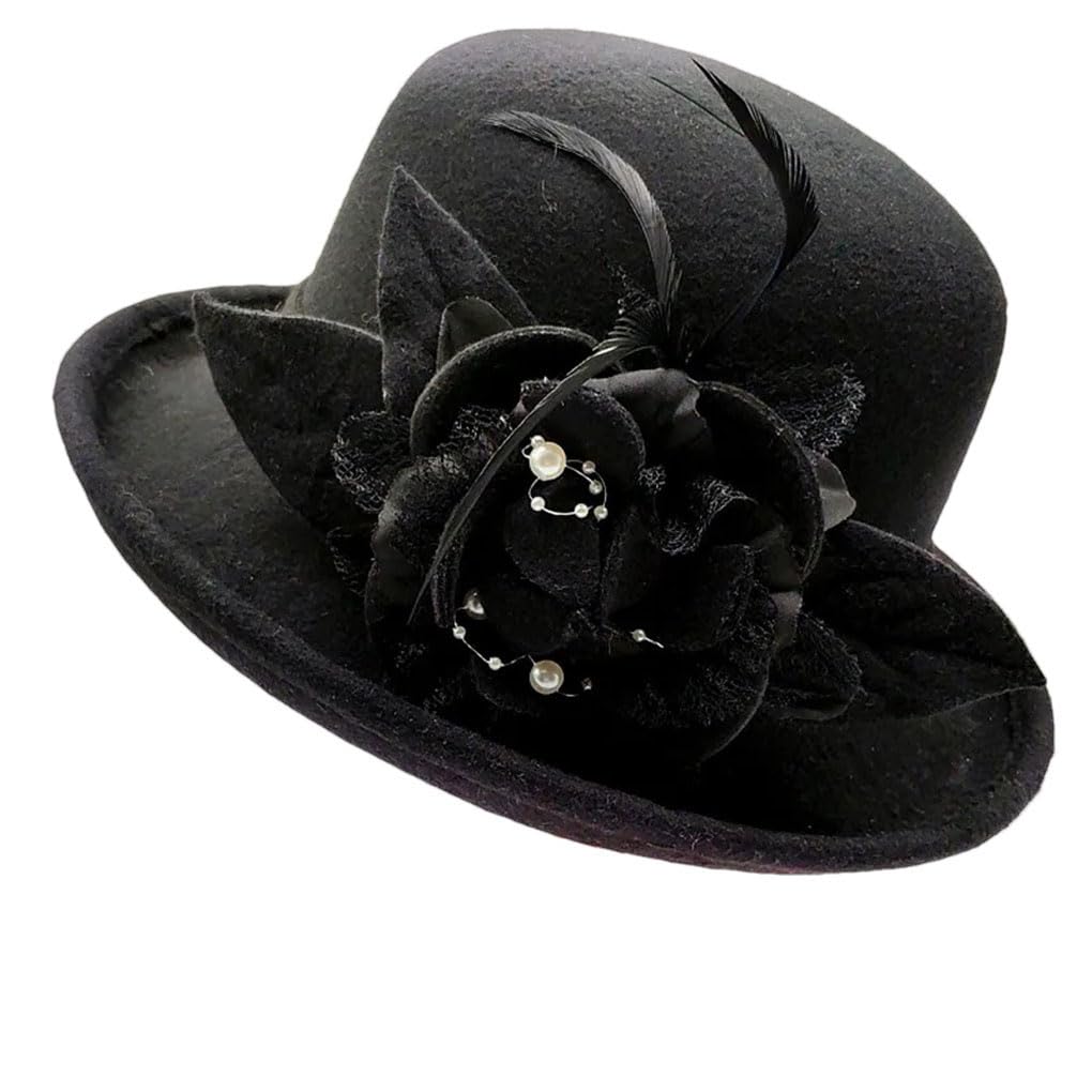 Primavera Inverno Donne Floreale Lana Cap Cappelli Fedoras Elegante Bucket Cappelli Caldi Femminile Bombetta