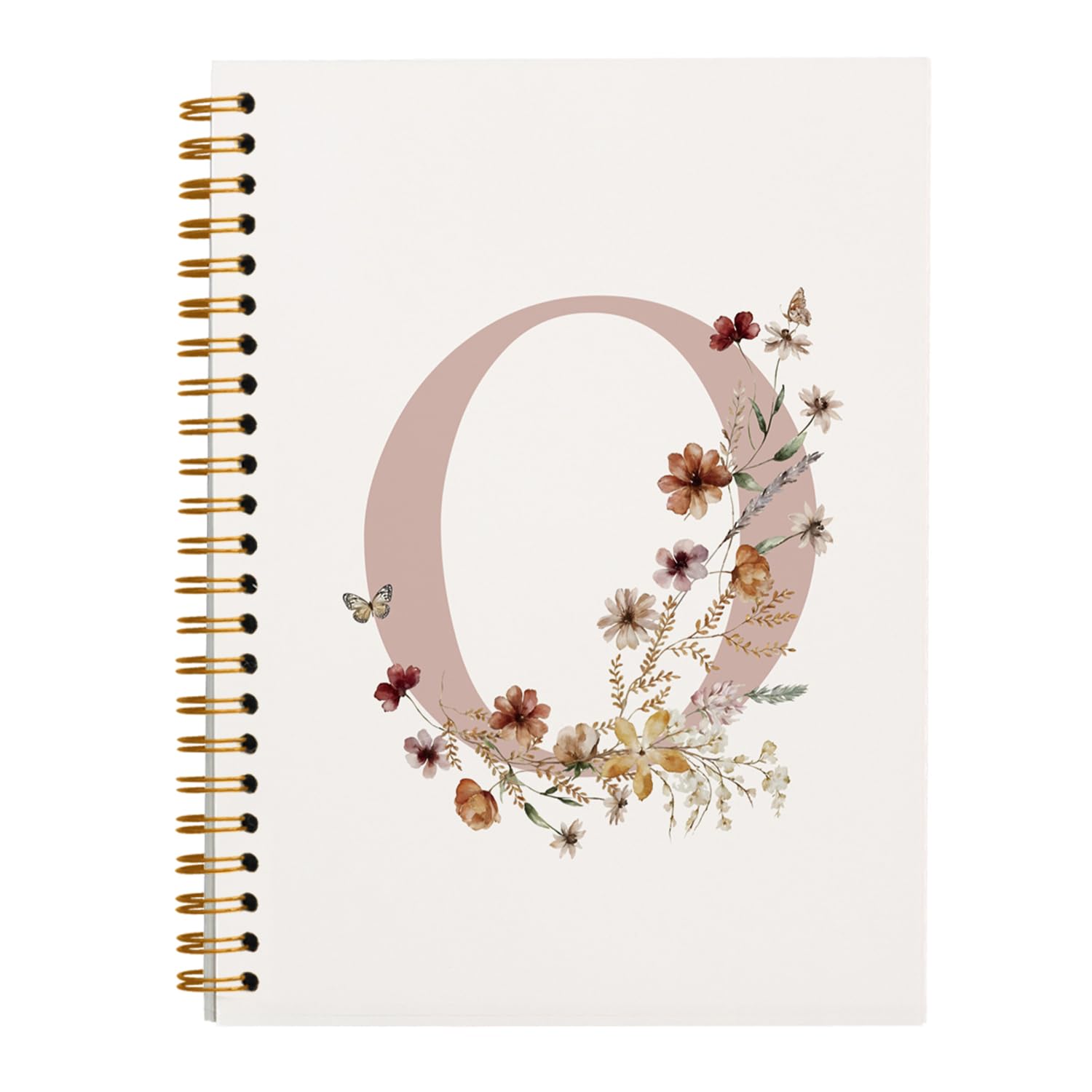 QUICQOD Initial Letter Pink Gifts O Personalized Spiral Notebook Journal, Cute Custom Notebook for Women Friends Teachers Nurses School Work Office,