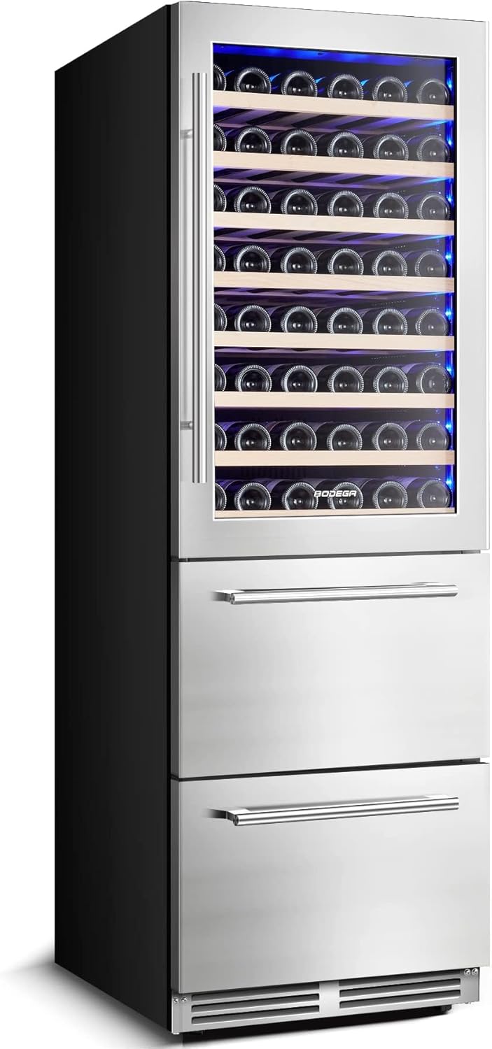 BODEGA Wine and Beverage Refrigerator, 24 Inch 2 IN 1 Dual Zone Wine Cooler,Built-in or Freestanding Beverage Cooler, Soft LED Light Hold 88 Bottles and 149 Cans, silvery BODEGA Wine and Beverage Refrigerator, 24 Inch 2 IN 1 Dual Zone Wine Cooler,Built-in or Freestanding Beverage Cooler, Soft LED Light Hold 88 Bottles and 149 Cans, silvery