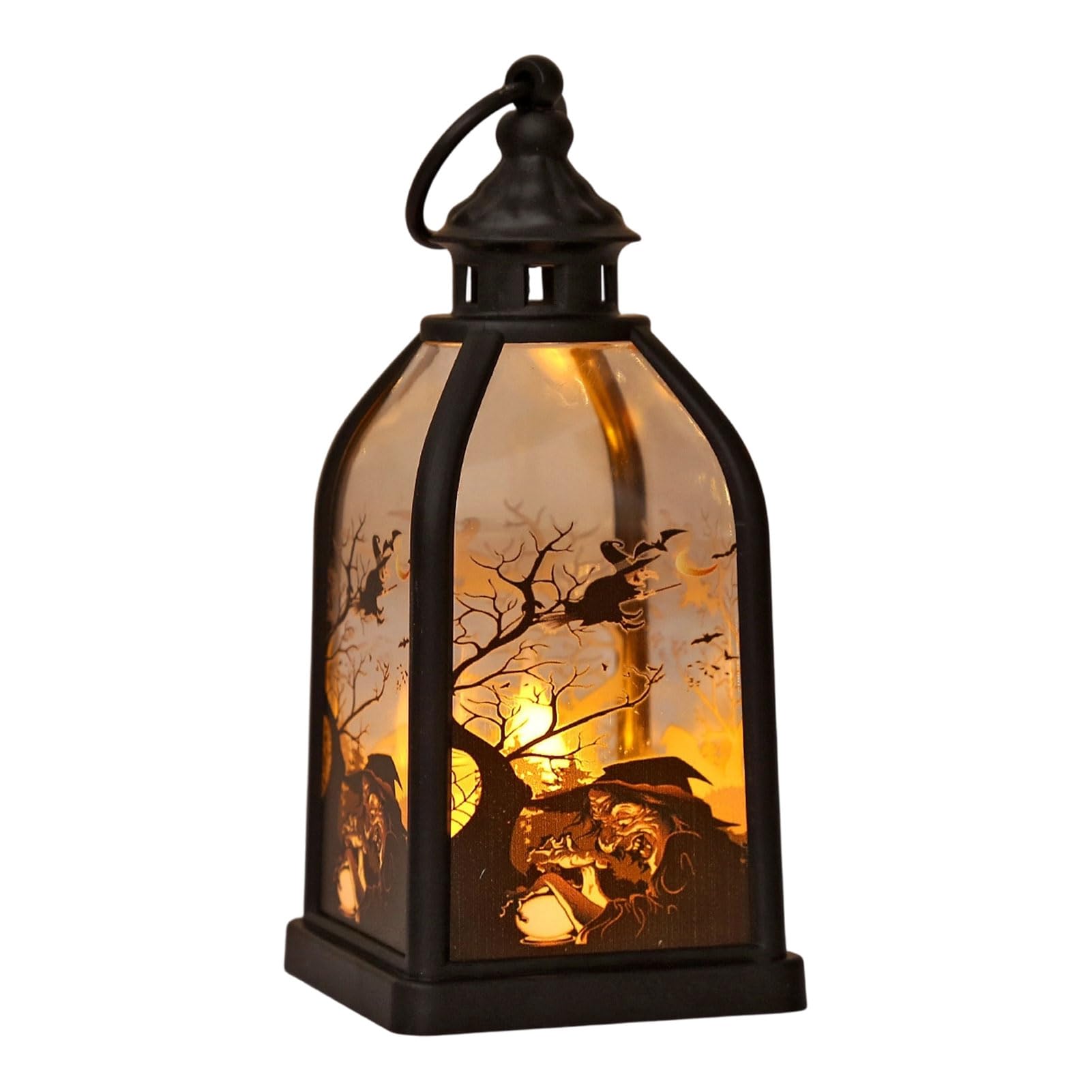 ZhzeYun Halloween Candle Lantern Decorative Spooky Witch Skeleton Pumpkin Tabletop Light for Haunted House Front Porch Gothic Home Party A