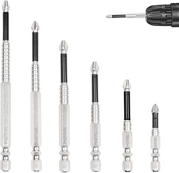 Fixion Tools Drill Bits Magnetic Phillips Screwdriver Drill Bit Set Anti Slip Bits for Drills S2 Impact Resistant Screwdriver Bit - 50 65 75 100 120 150mm 6Pcs