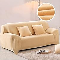 Vista 2 de Funda de terciopelo ultra suave para sofá de colores lisos, elastano elástico para sofá biplaza protección de muebles, fundas antideslizantes a