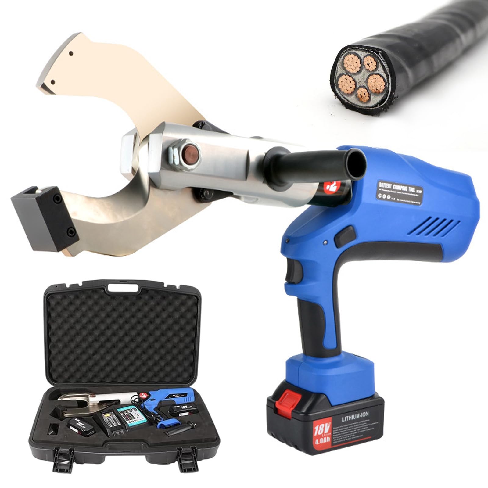 LMRXOFE Cordless Hydraulic Cable Cutter, Electric Wire Cutting Tool With 2 Batteries, Led Display, 85105120mm Copper Aluminum Armored Cable Capacity EZ-120C