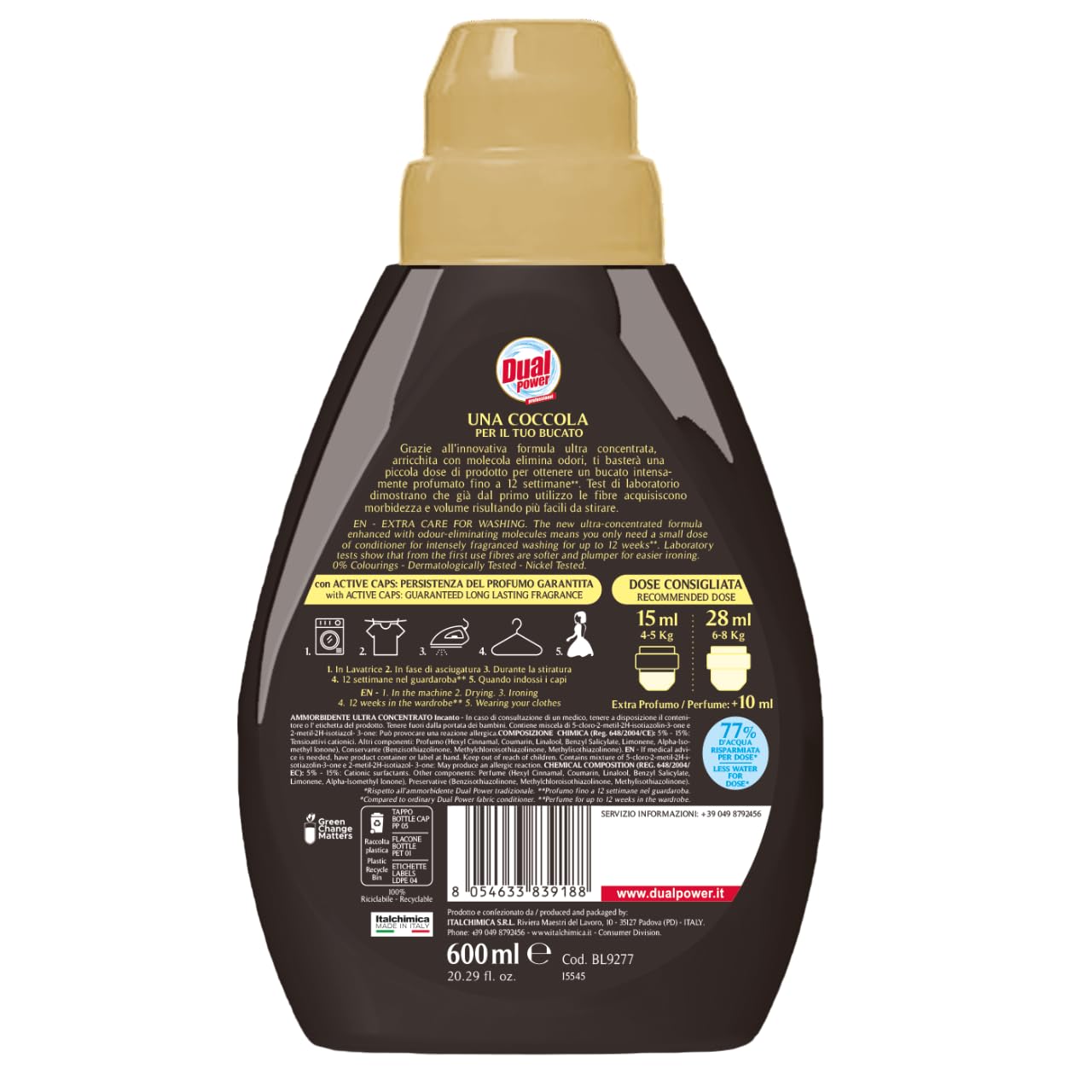 12 X Dual Ammorbidente Concentrato, ammorbidente ultra concentrato Incanto, 40 lavaggi, 600 ml + portachiavi Beni Culinari