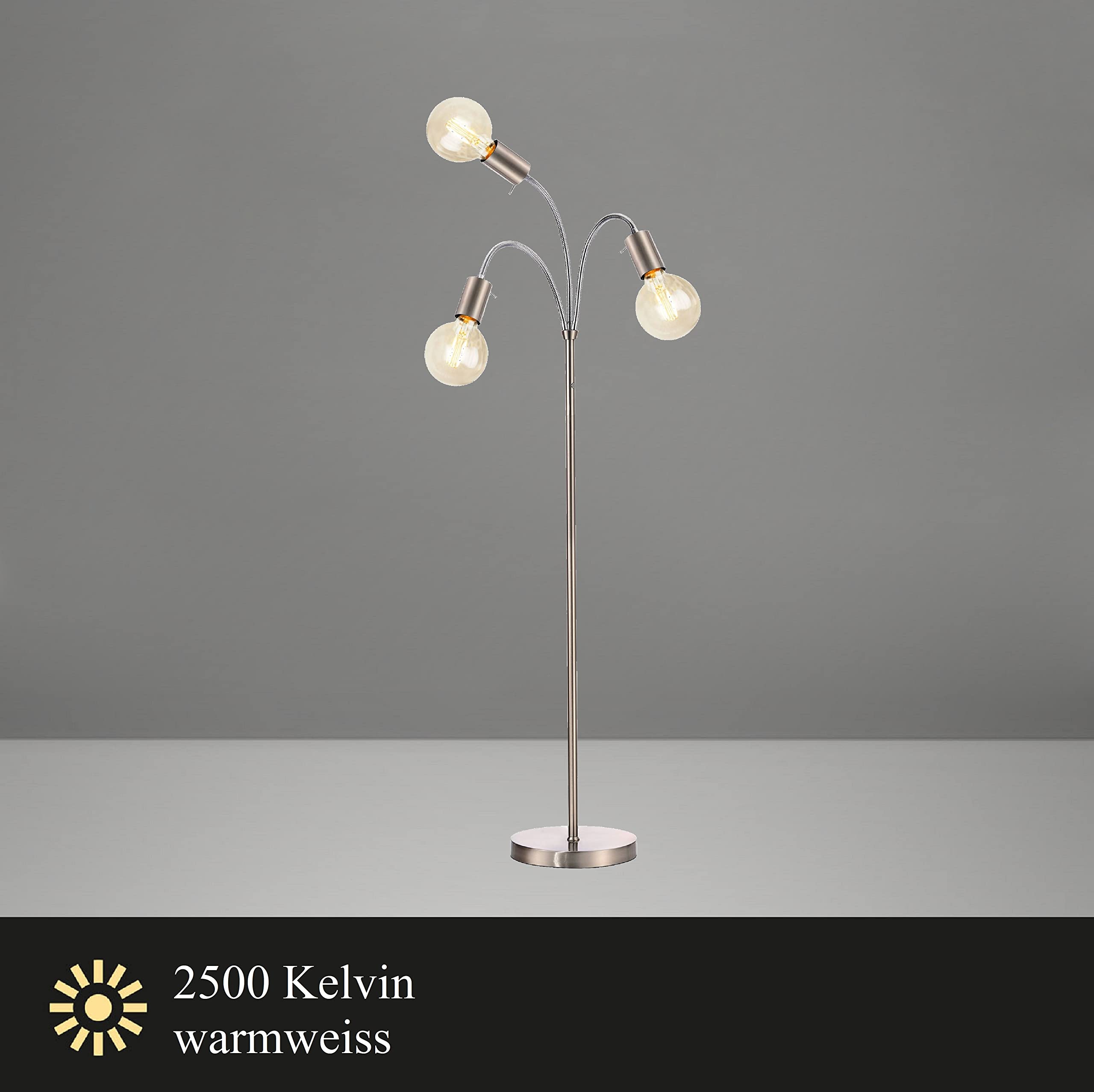 Trango 3-flg 1531-SD Stehlampe *EARTH* in Edelstahl-Optik inkl. 3x 4W 3-Stufen dimmbar E27 LED Leuchtmittel 2500K Gold-warmweiß ca. H1550mm 3 Lampenarmen schwenkbar Stehleuchte, Bürolampe, Standlampe