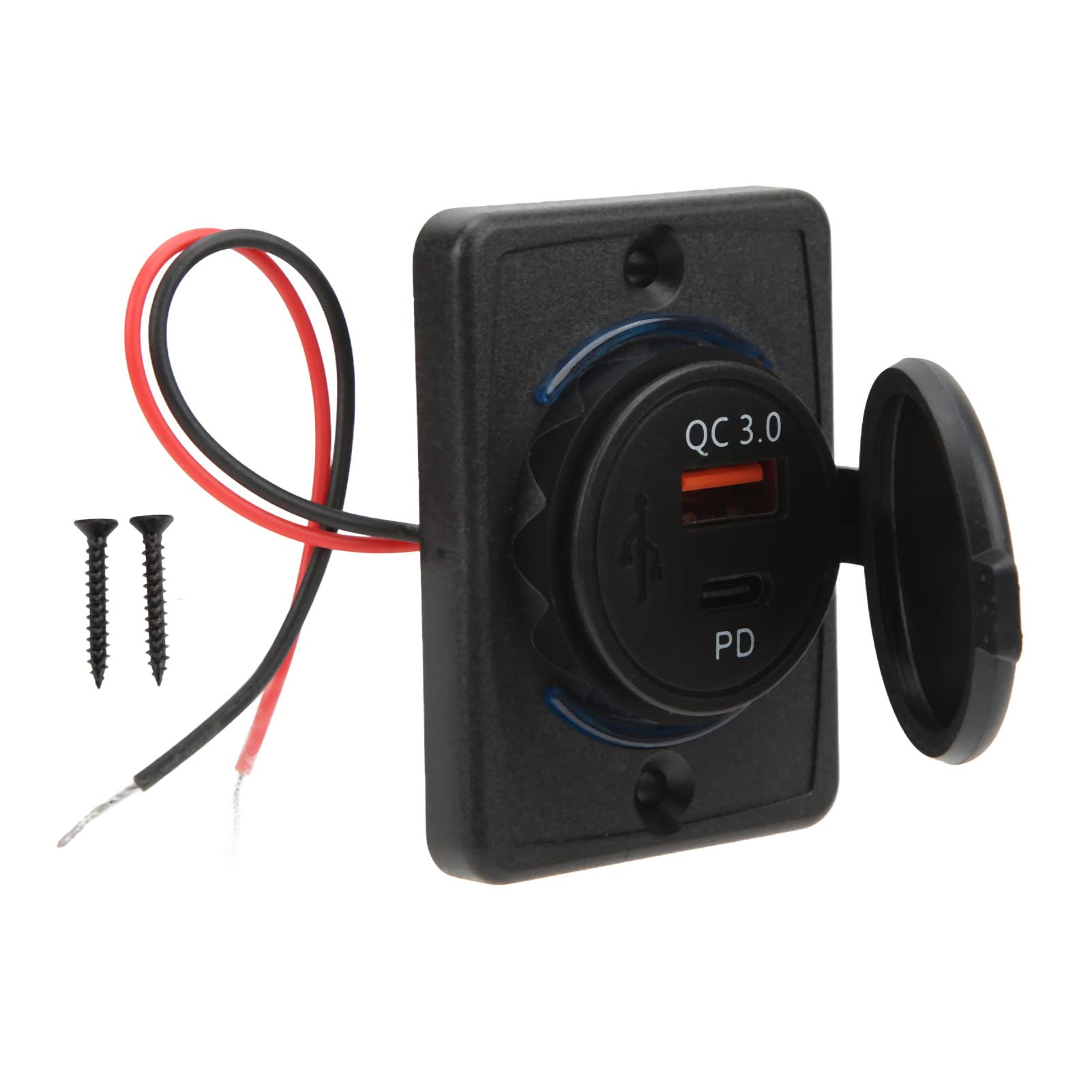 18W PD and QC 3.0 Dual USB Car Charger Adapter Socket Universal for 12V 24V Cars RVs and Electrical Equipment - Fast Charging Power Outlet with LED Indicator and Cover