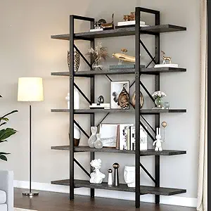 DWVO 5-Tier Bookshelf, 70.9" Tall Bookshelves Vintage BookCases with 5 Shelves Display Storage Shelves for Home Office, Living Room, Charcoal Gray