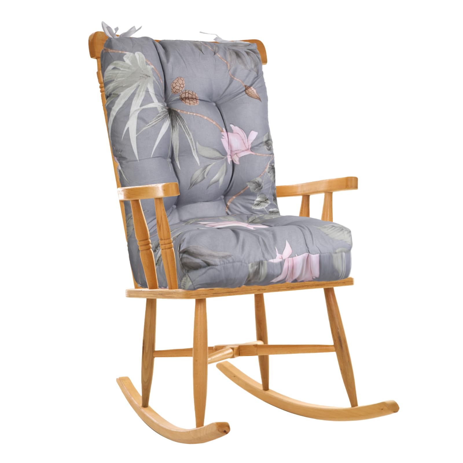 TeqHome Rocking Chair Cushions Set,Porch Rocker Cushions for Living Room Rockers,Back Cushion with Ties,Tufted Seat Cushion with Non-Slip Backing Seat