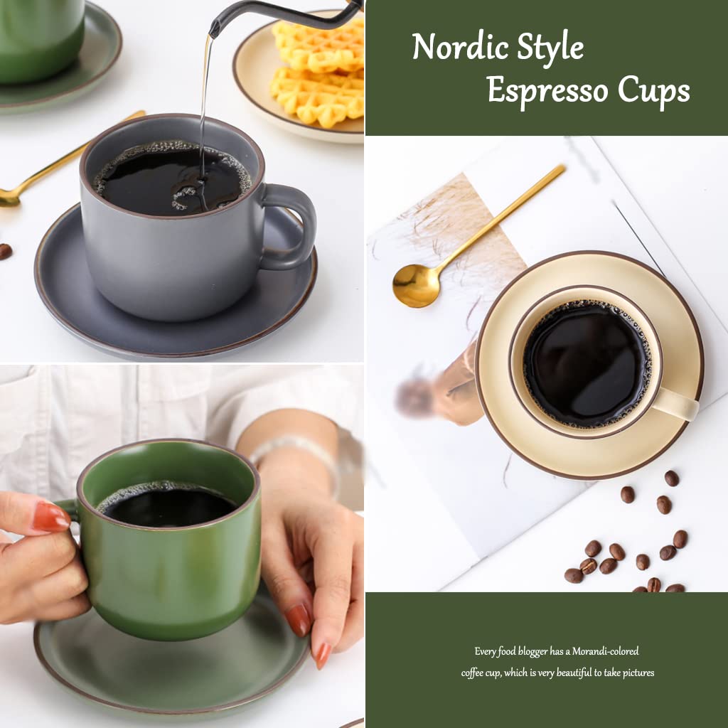 Tazas De Cafe Originales con Soporte Taza De Café De CeráMica Casera De Estilo Retro, Taza De Espresso Apilable con Plato, Taza De Desayuno con Textura Mate, Conjunto De Estilo JaponéS