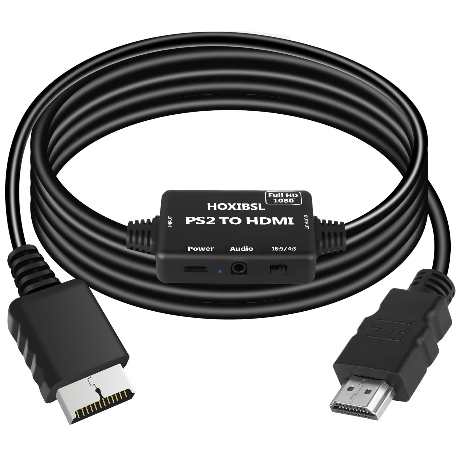 HOXIBSL PS2 to HDMI Converter Adapter,with 3.5mm Audio Jack.HDMI Cable for PS1/PS2/PS3,Support 16:9/4:3 Image Scaling,Plug and Play （6.56FT）