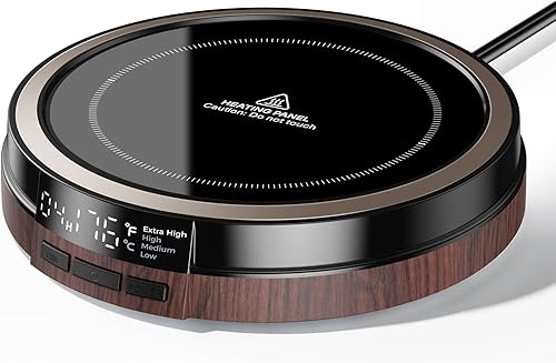 Coffee Mug Warmer for Desk, 50W Fast Heating Cup Warmer with Smart Display, 4 Temps & 12H Timer, Auto Shut Off for Tea, Milk, Hot Drinks - Dark Wood Effect