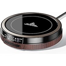 办公桌用咖啡杯加热器、带智能显示屏的 50W 快速加热杯加热器、4 个温度和 12 小时定时器、茶、牛奶、热饮自动关闭 - 木材效果