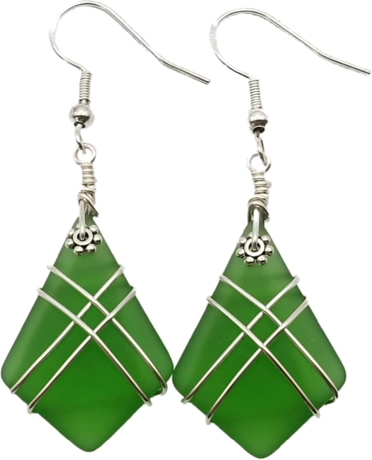 Yinahawaii Handmade Sea Glass Earrings, Hawaiian Jewelry, Wire Cross Earrings, Handmade Earrings Sea Glass Jewelry For Women Birthday Gift For Her