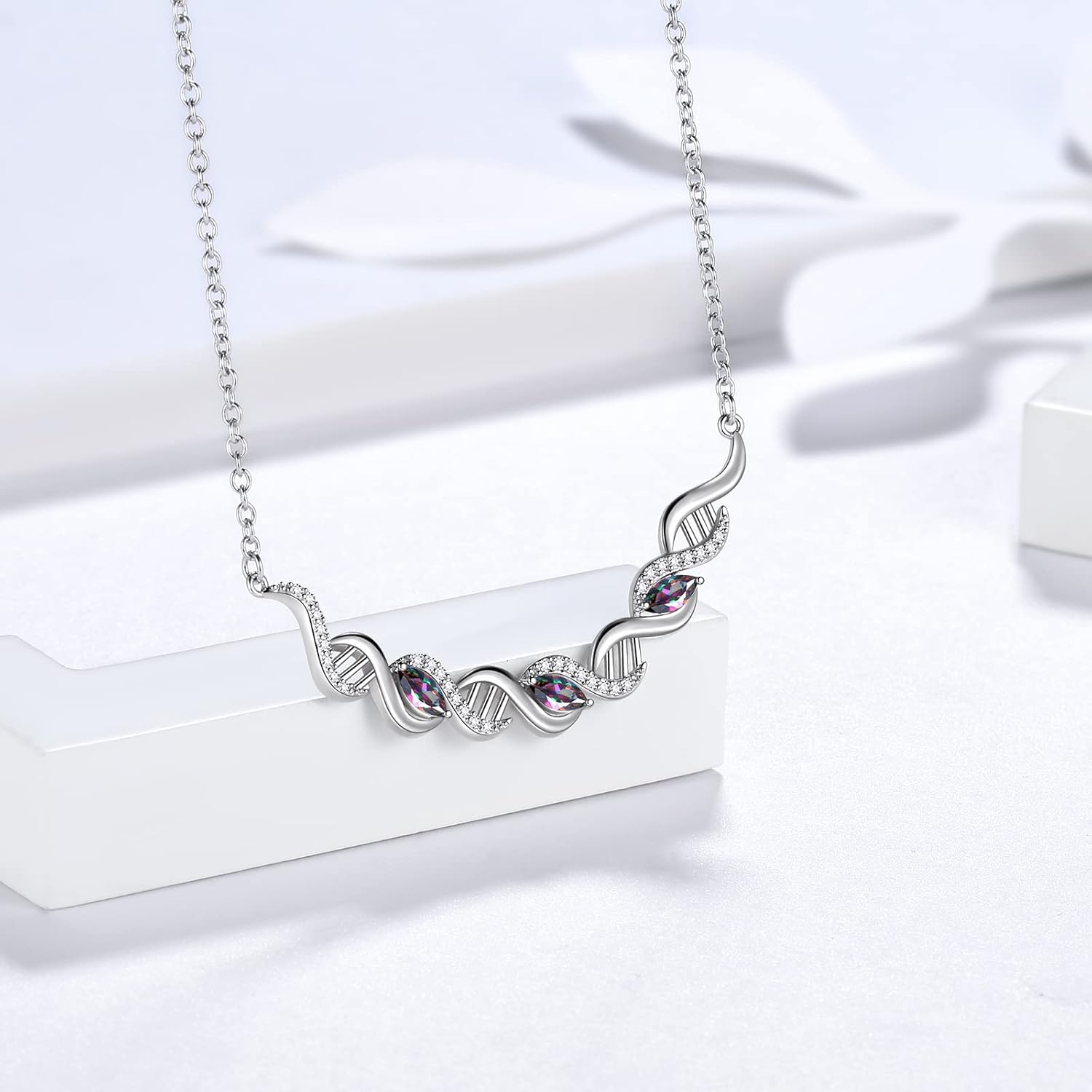 Aurora Tears DNA Double Helix Chemistry Science Molecule Biology Necklace Infinity 925 Sterling Silver Mystic Rainbow Topaz Spiral Pendant Jewelry for Women DP0310W - Image 4