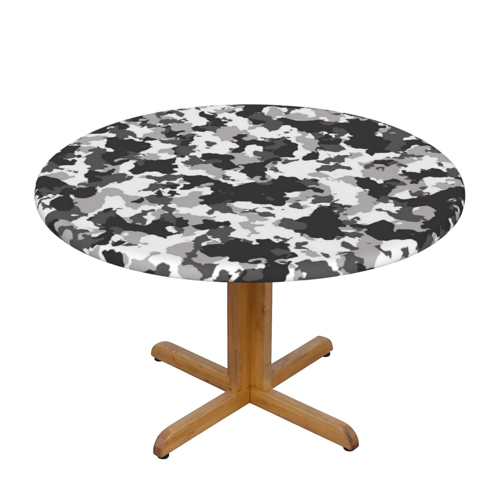 Lsjuee Round Fitted Tablecloth 40-44in Elastic Edged Table Cloth for Kitchen Dining Party Home Decor - Camouflage Military Grey