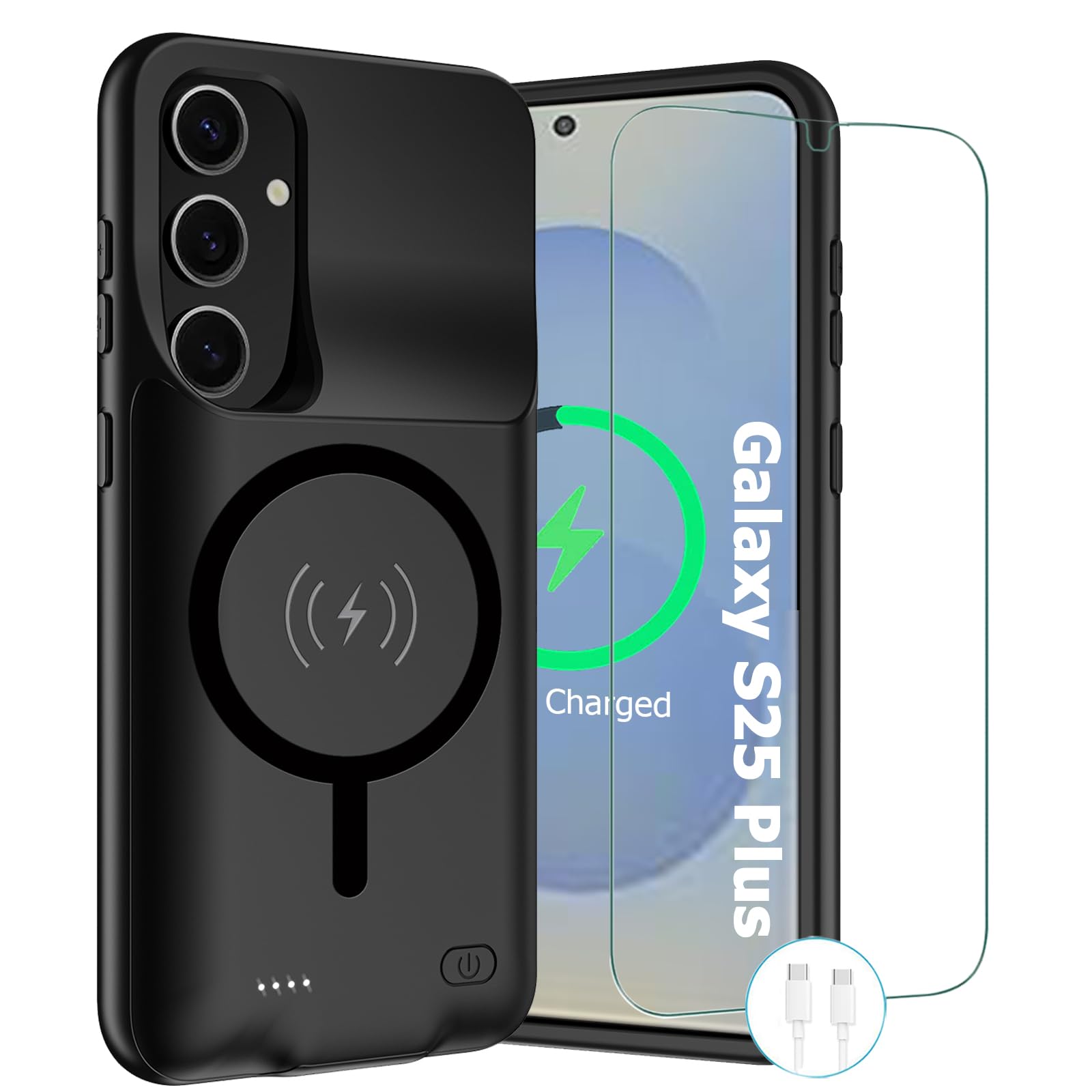 Wireless Charging Case for Galaxy S25 Plus, Upgraded 12000mAh Rechargeable Portable Charging Case Compatible with Galaxy S25 Plus 5G (6.7 inch) with