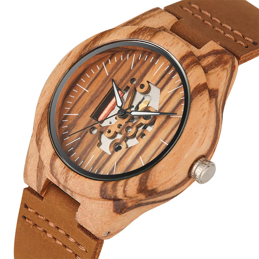 CAIDAI&YL Hot New Brown Wood Lady Orologi Design Unico quadrante in Pelle da Donna Orologio in Legno, Marrone
