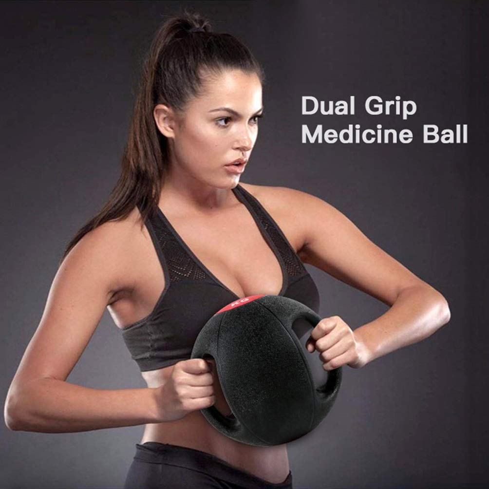 Pelota Medicinal Medicina Bola, Bola elástica con la manija, la Gravedad de la Bola, la Cintura y la Bola del Balance Abdomen, con Boquilla Anti-Fugas, 3KG/4KG/5KG/6KG/7KG/8KG/9KG/10KG