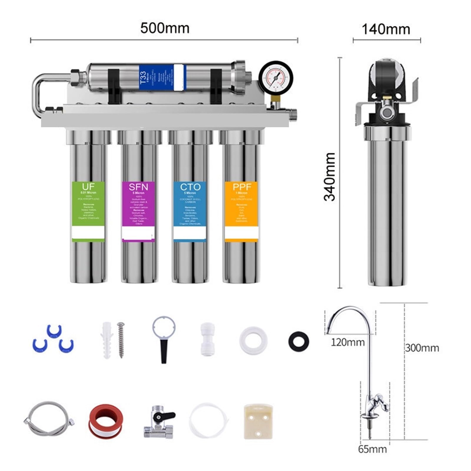 Osmoseanlage Trinkwasser, Luxuriöses, 5-stufiges Spülbecken-Ultrafiltrationssystem mit hoher Kapazität, ultimatives Reinigungs-Trinkwasserfiltersystem,Wasserfilter(749)