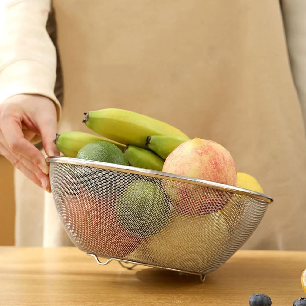 Cabilock Edelstahl-Siebkorb Mit Schüssel Feinmaschiges Reissieb Reiswaschschüssel Und Abtropfkorb Für Gemüse Obst Nudeln Rutschfester Boden 6.30 Zoll Küchenhelfer