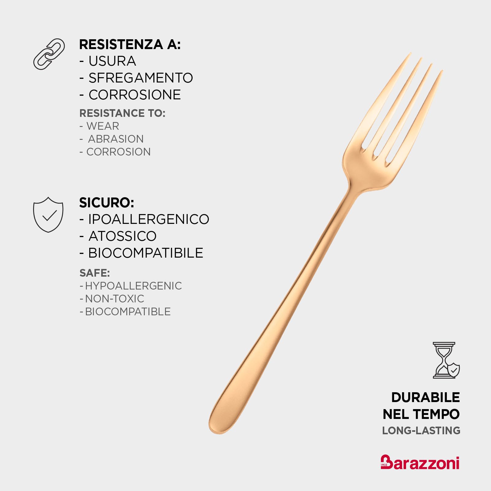Barazzoni, Set di Posate da Tavola Malachite Bronzo, Monoblocco in acciaio inox 18/10, per 6 persone, 24 pezzi: 6 forchette, 6 cucchiai, 6 coltelli, 6 cucchiaini da tè