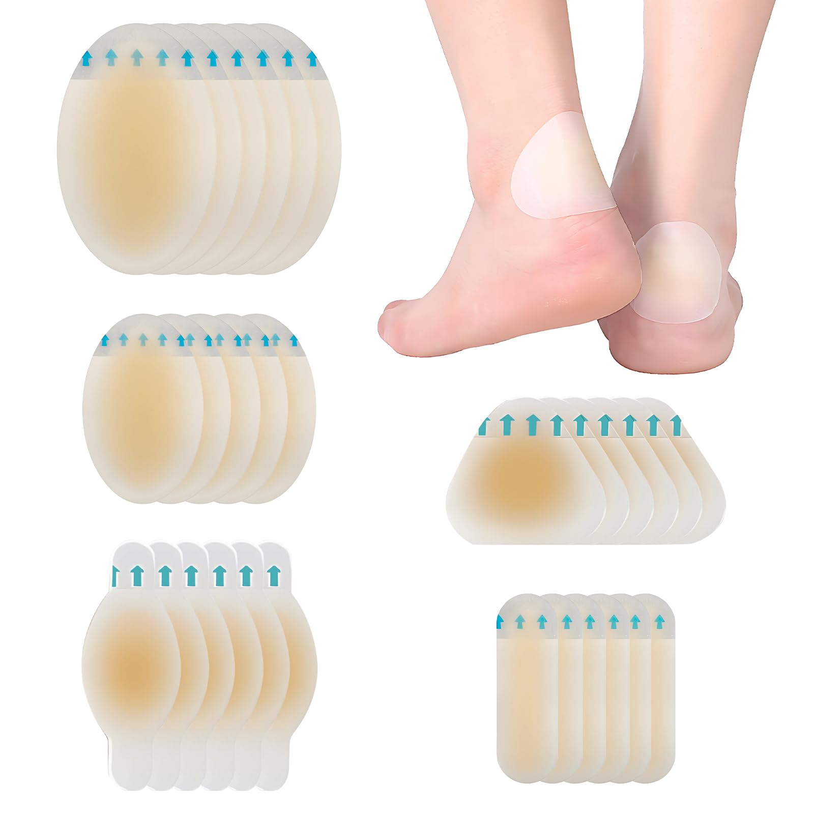 VEGCOO 22Pcs Vendas de Gel Blíster para Pies, Apósitos Para Ampollas, Invisible Hydrocolloid Gel Blister Bandages, Parches Prevención De Ampollas En Pies, Dedos y Talones