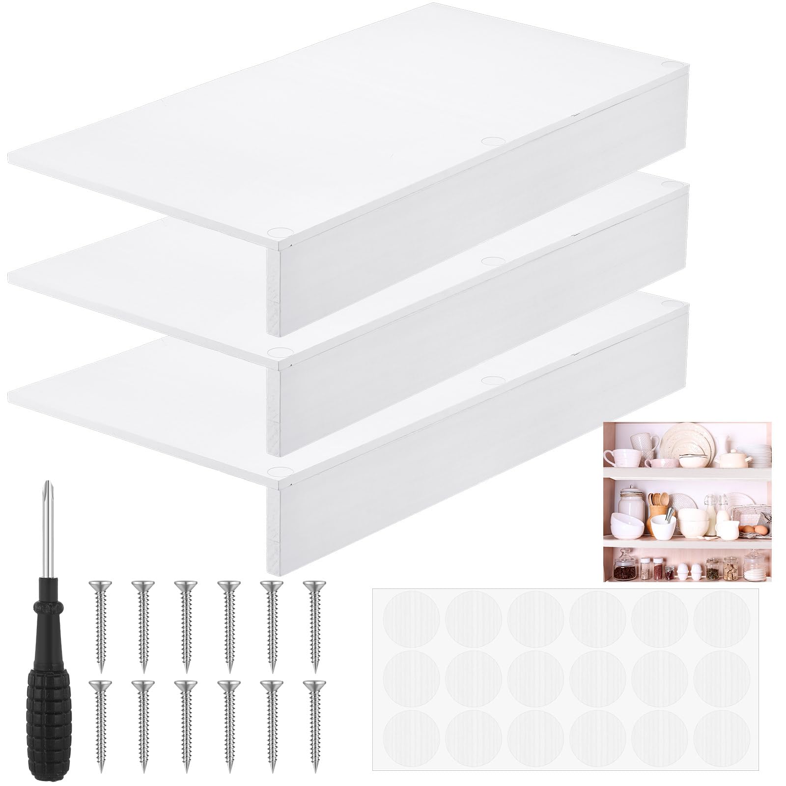 Hoolerry 3 Sets Wire Shelf Covers Wood Wire Rack Covers for Shelving Pantry Closet Removable Closet with 18 Grain Stickers for Pantry Home and Kitchen