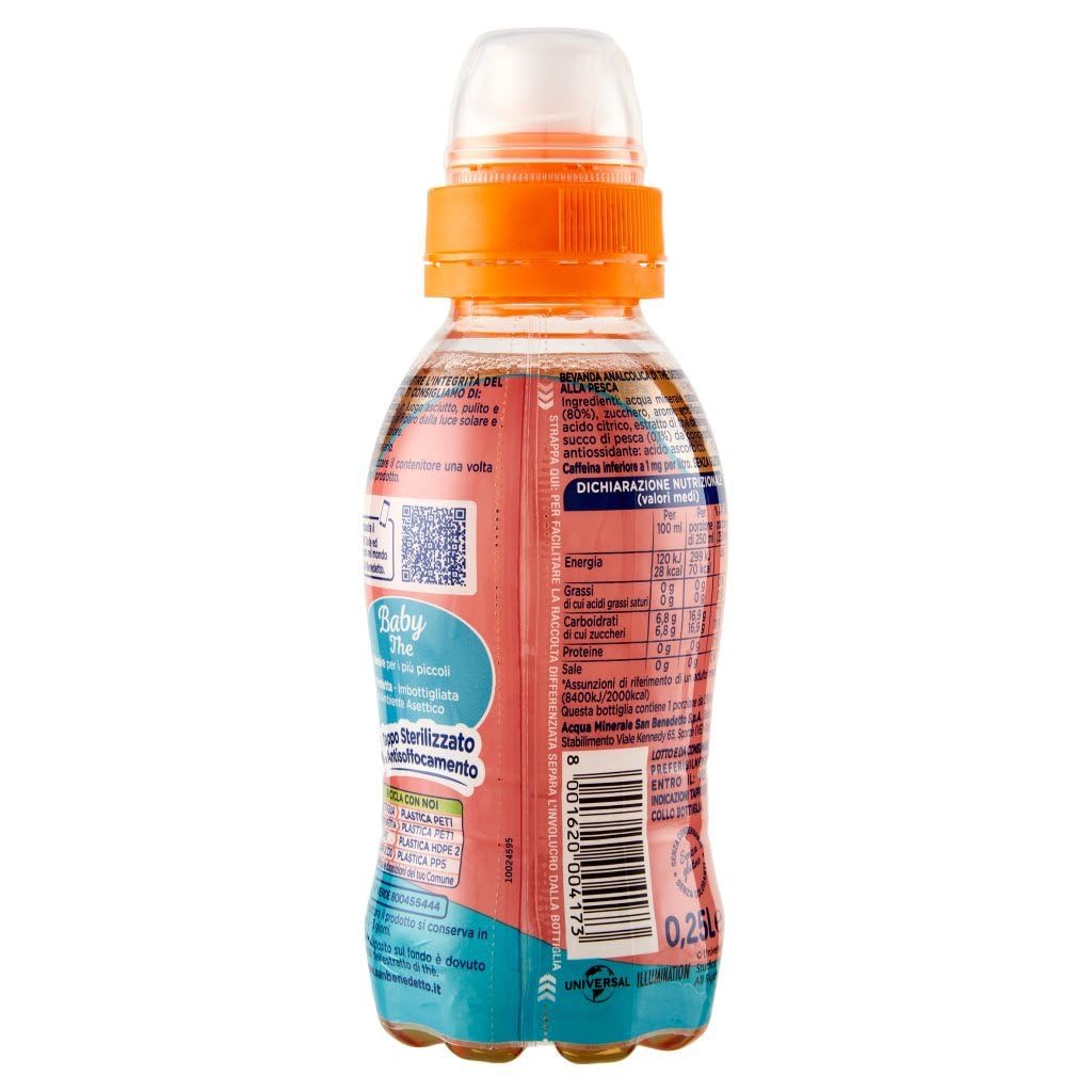 San benedetto Thè baby, the deteinato alla pesca entcoffeiniert, Soft drink, peach tea decaffeinated, Eistee Pfirsich PET 48x 25cl + Italian Gourmet polpa 400g
