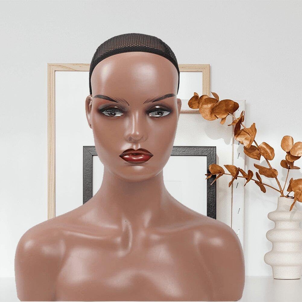 Weiblicher Realistischer Mannequin-Kopf Schultern, Afrikanisches Perücken-Display-Modell, Dunkelbraun, Beige Farben, Kopf Für Hut, Brille