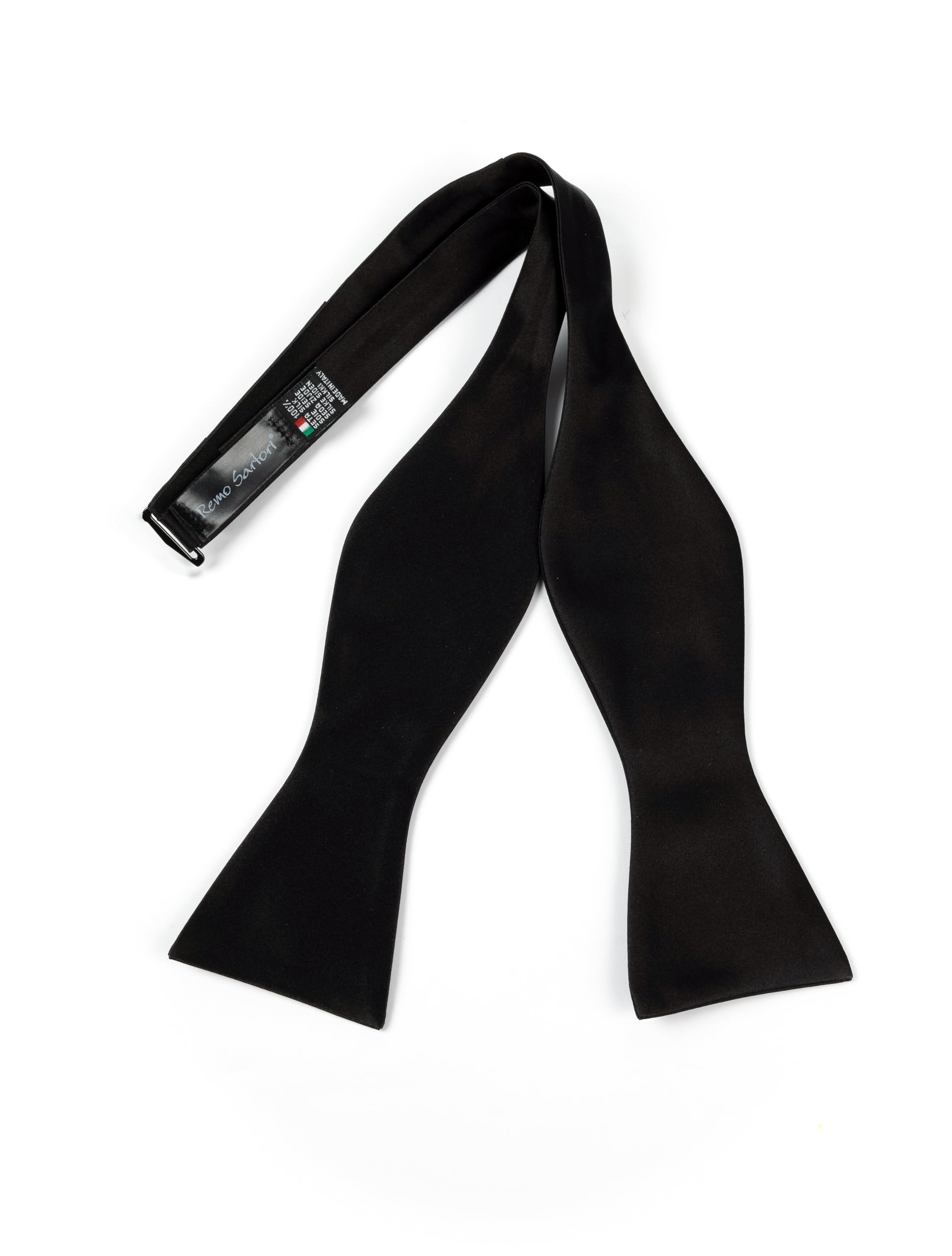 Remo Sartori - Set Fusciacca Fascia da Smoking e Papillon da Annodare in Seta Nero,4 Pieghe, Chiusura Regolabile, Made in Italy,Uomo