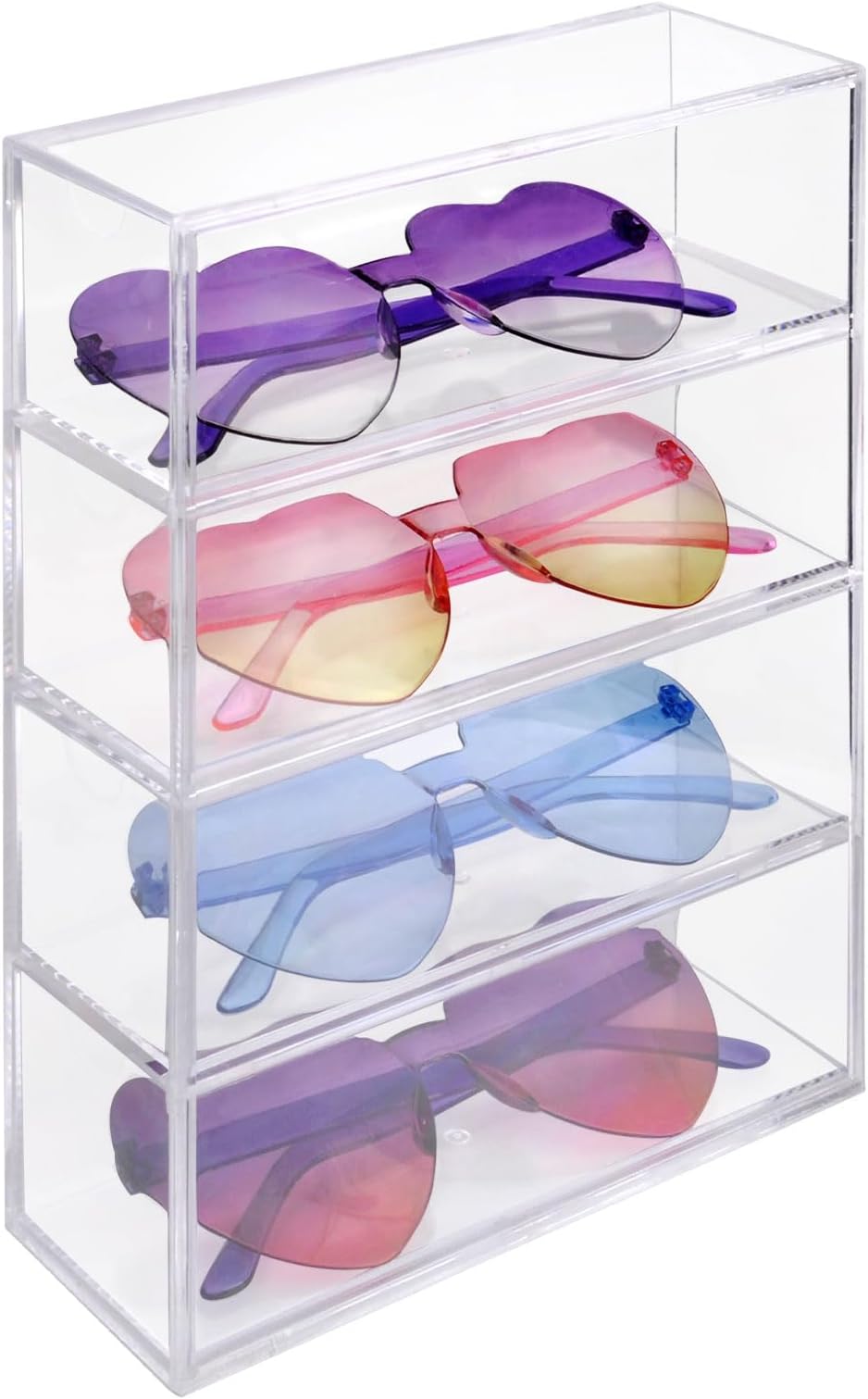 HENGBIRDHENGBIRD Sunglasses Organiser with 4 Drawers, Acrylic Eyeglass Organizer, Make-up Storage Drawer Tray, Jewelry Box, Transparent Visual Sunglasses Organiser Case Home Office Using