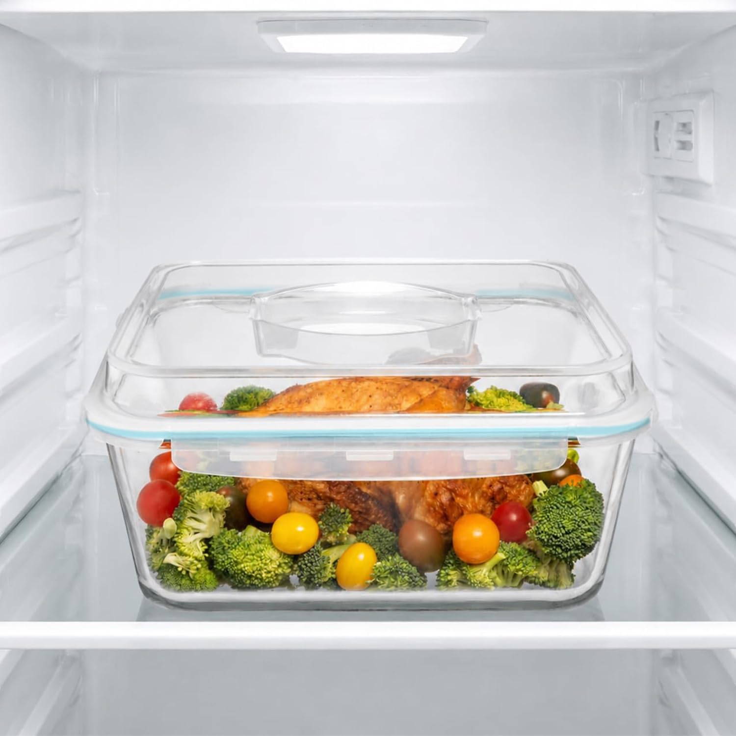 Recipiente grande de vidrio para almacenamiento de alimentos con tapa hermética, ideal para almacenar alimentos, verduras, frutas, cazuela para hornear, lasaña, pavo asado, pollo, sin BPA, apto para