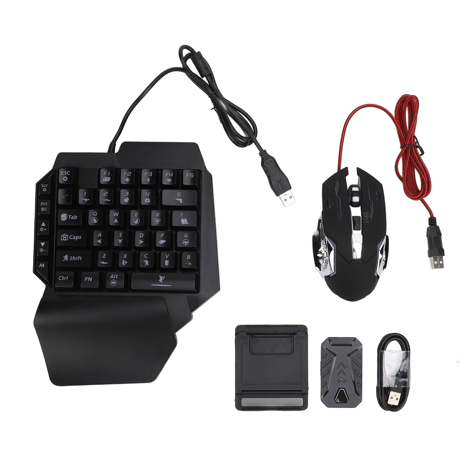 One Hand Gaming Keyboard Mouse Combo, RGB Backlit Mouse Combo with Converter, Adjustable Phone Stand, 4 in 1 Mobile Game Combo for iOS for Android,-picture-26