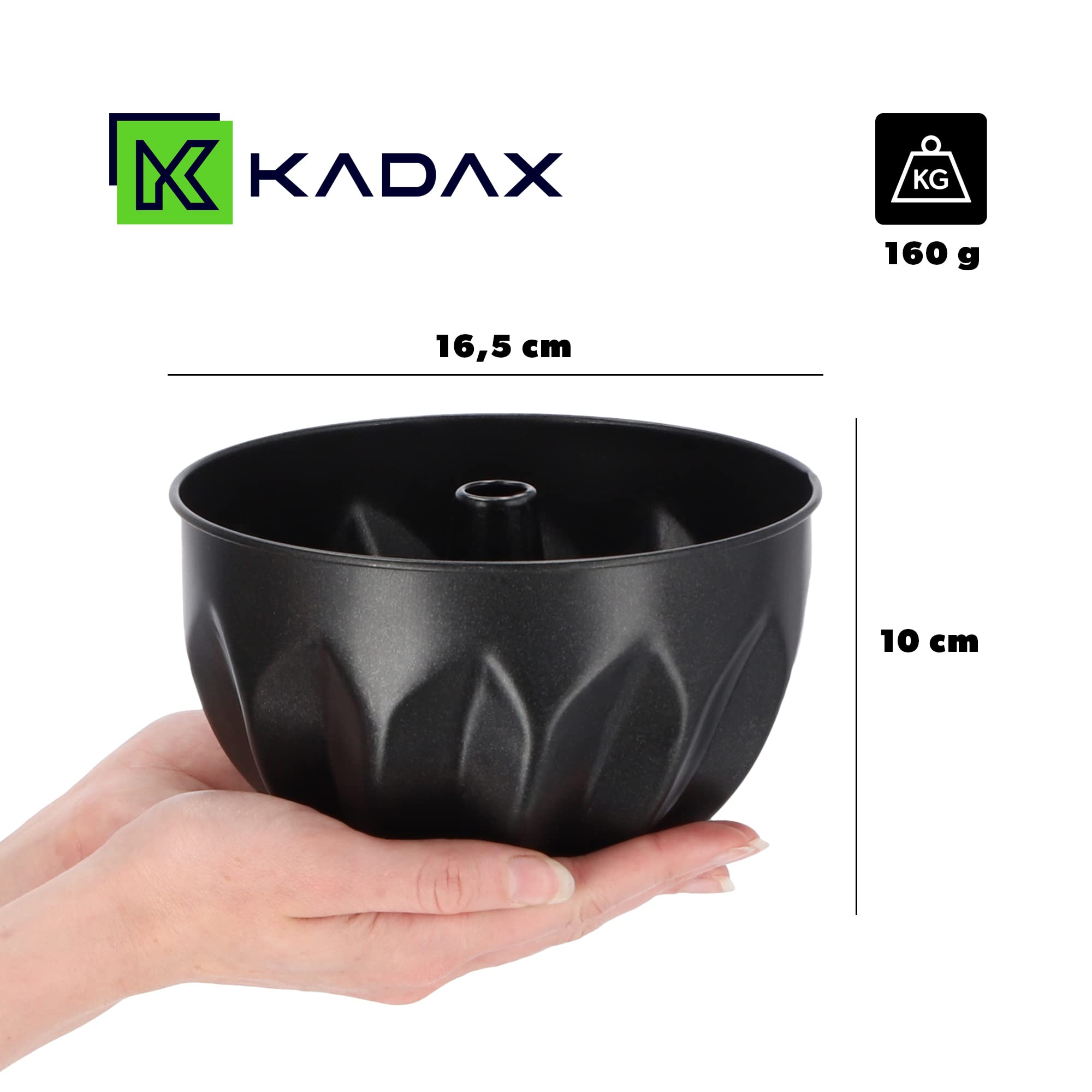 KADAX Stampo per ciambella, in lamiera con rivestimento antiaderente, in 2 diverse misure, forma rotonda, distribuzione uniforme del calore (diametro 16,5 cm con foro)