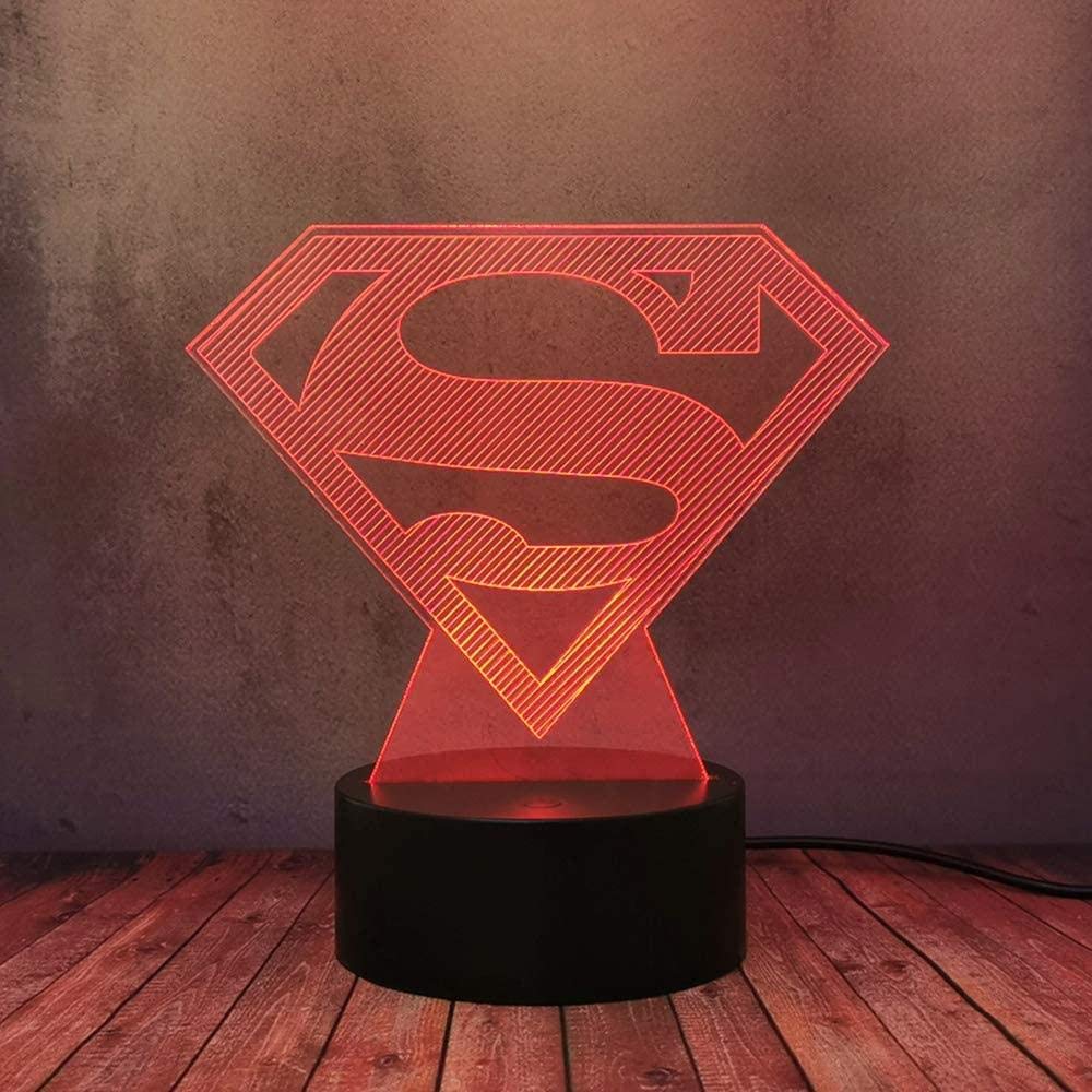 althiqahkey Ultron Era DC Home Decor Night Light 3D Superman Logo Symbol Led Touch Table Lamp USB Bedside Plug Flash Child Kid 16 Color Dimming Lighting Lamp Holiday Birthday Gift Toy Lava