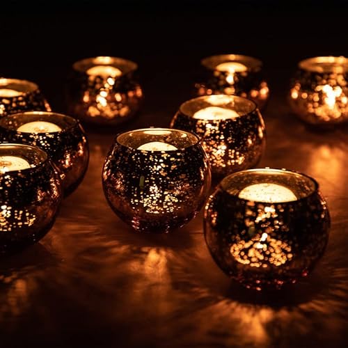 Fredom Round Gold Mercury Glass Votive Candle Holders Set Of 12 Tealight Candle Holder For Wedding Table Centerpiece Thanksgiving Christmas Party Decoration Home Decor #TOP6